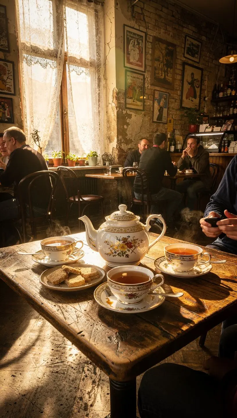 Egy csésze Yunnan arany tea, gőzölgő, tiszta folyadékkal és aranyszínű levelekkel.